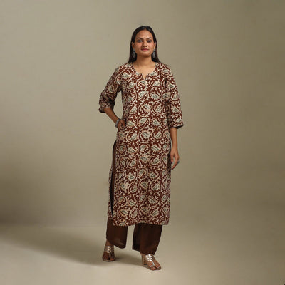 Straight cotton hand batik kurta for women 28 - handcrafted