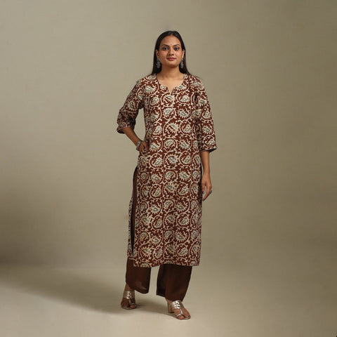 Straight cotton hand batik kurta for women 28 - handcrafted