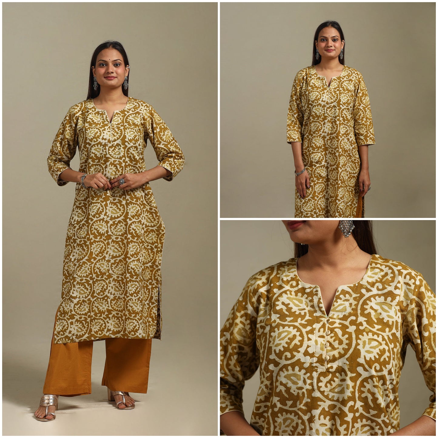 Straight cotton hand batik kurta for women 29 - handcrafted