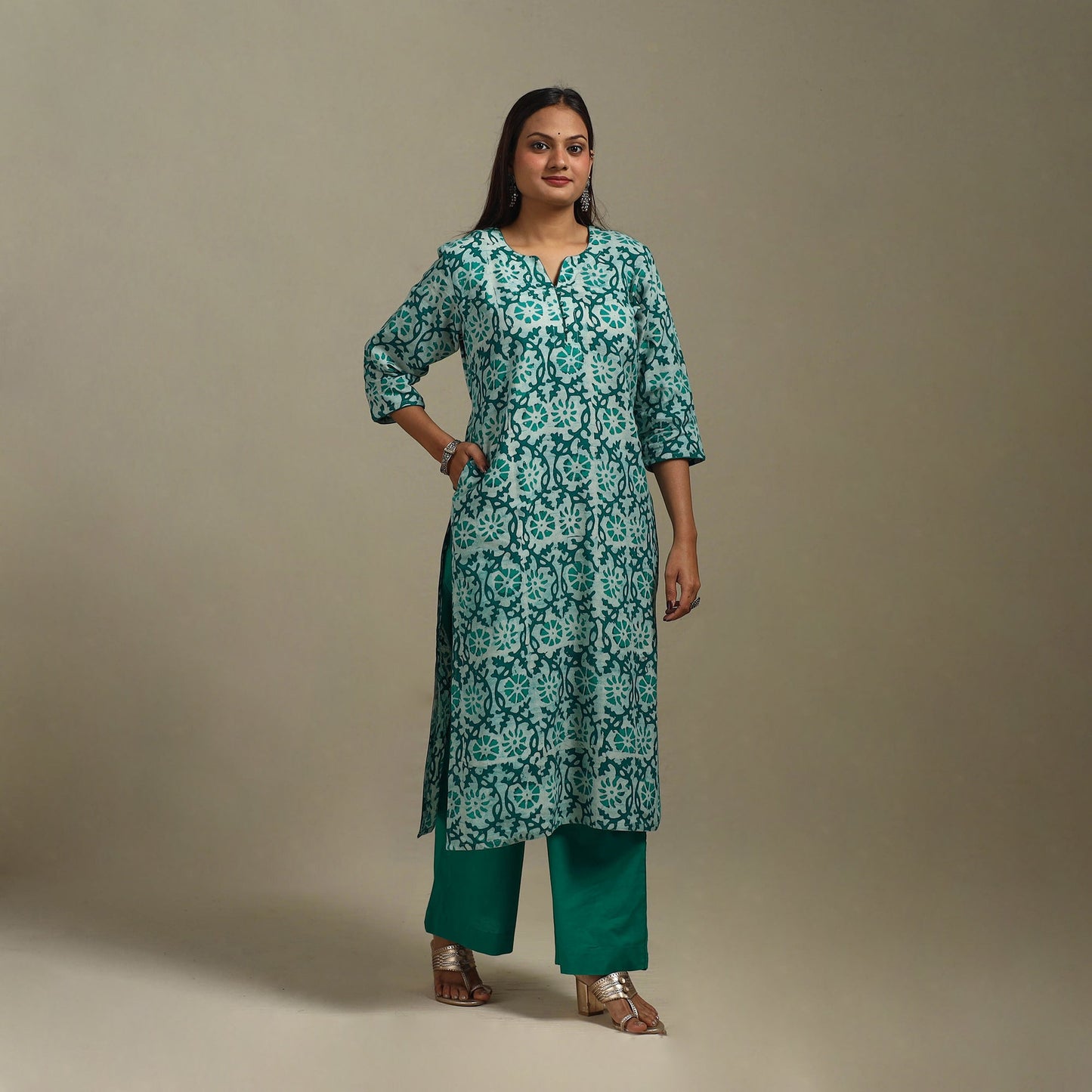 Straight cotton hand batik kurta for women 31 - handcrafted