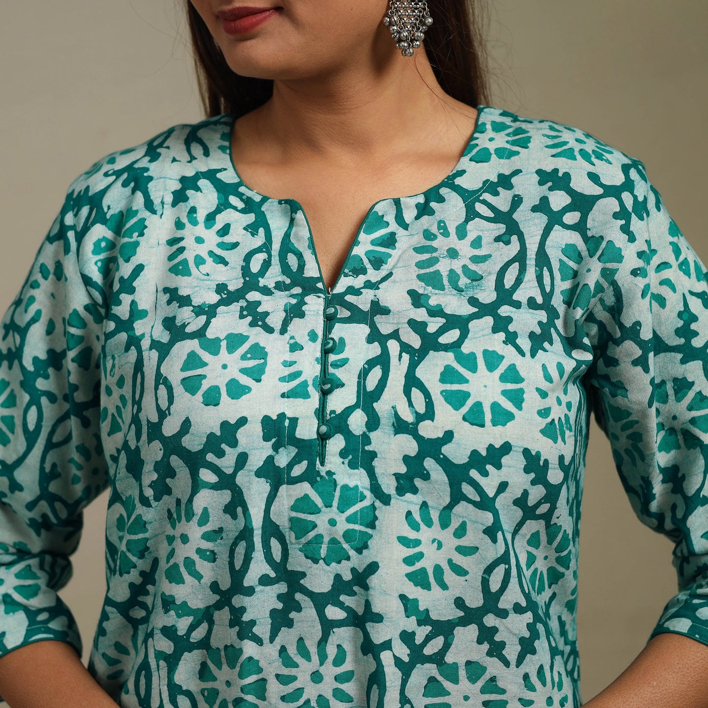 Straight cotton hand batik kurta for women 31 - handcrafted