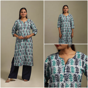 Straight cotton hand batik kurta for women 32 - handcrafted