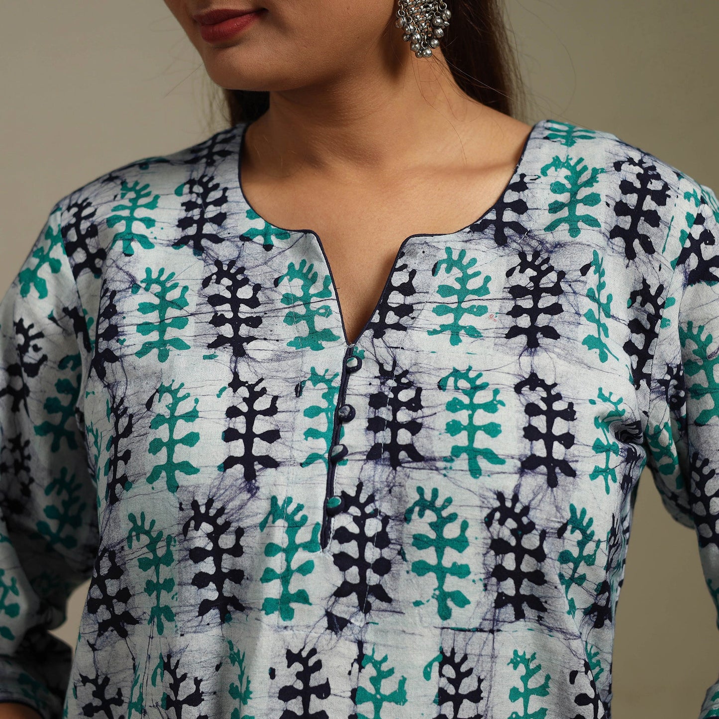 Straight cotton hand batik kurta for women 32 - handcrafted