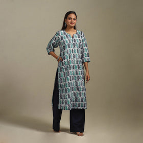 Straight cotton hand batik kurta for women 32 - handcrafted