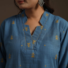 Straight cotton hand embroidered jacquard kurta for women