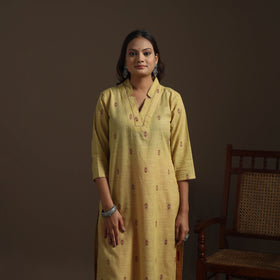 Straight cotton hand embroidered jacquard kurta for women