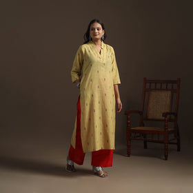 Straight cotton hand embroidered jacquard kurta for women