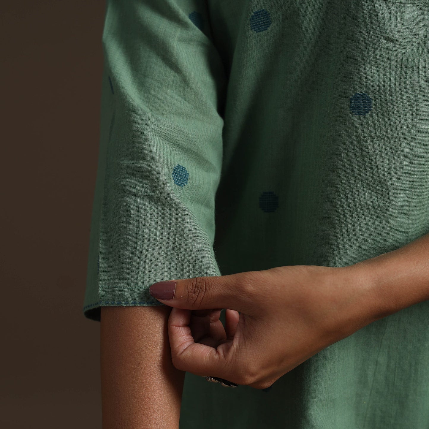 Straight cotton hand embroidered jacquard kurta for women