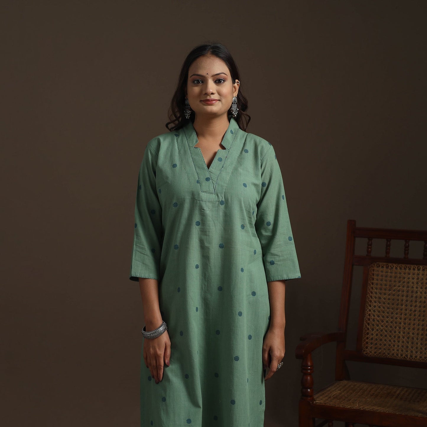 Straight cotton hand embroidered jacquard kurta for women