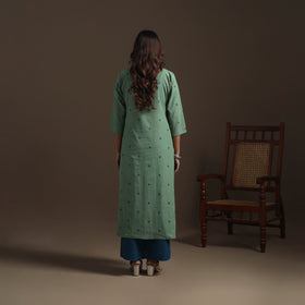 Straight cotton hand embroidered jacquard kurta for women