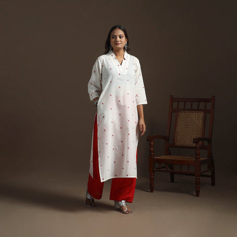 Straight cotton hand embroidered jacquard kurta for women