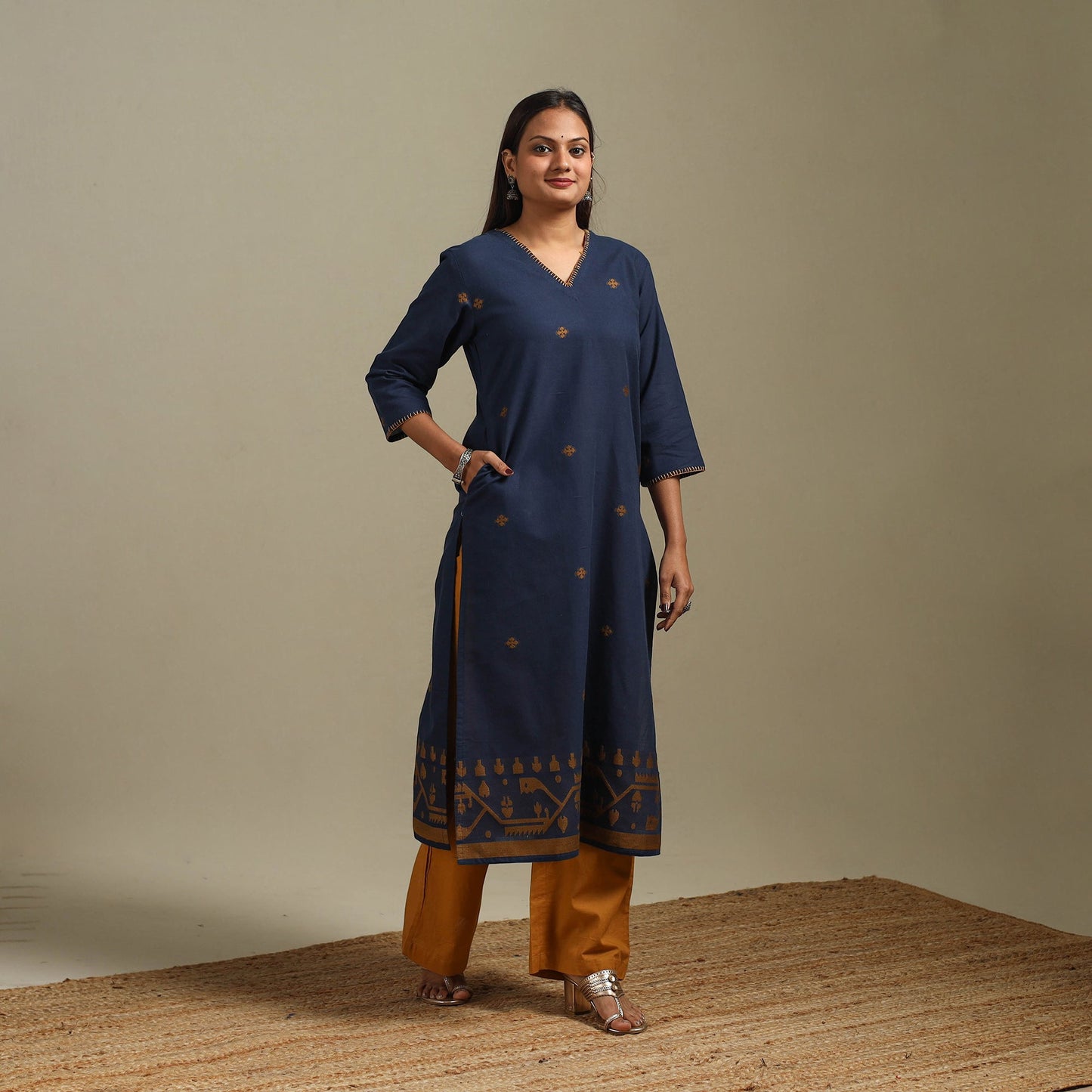 Straight cotton hand embroidered jamdani border thread buti