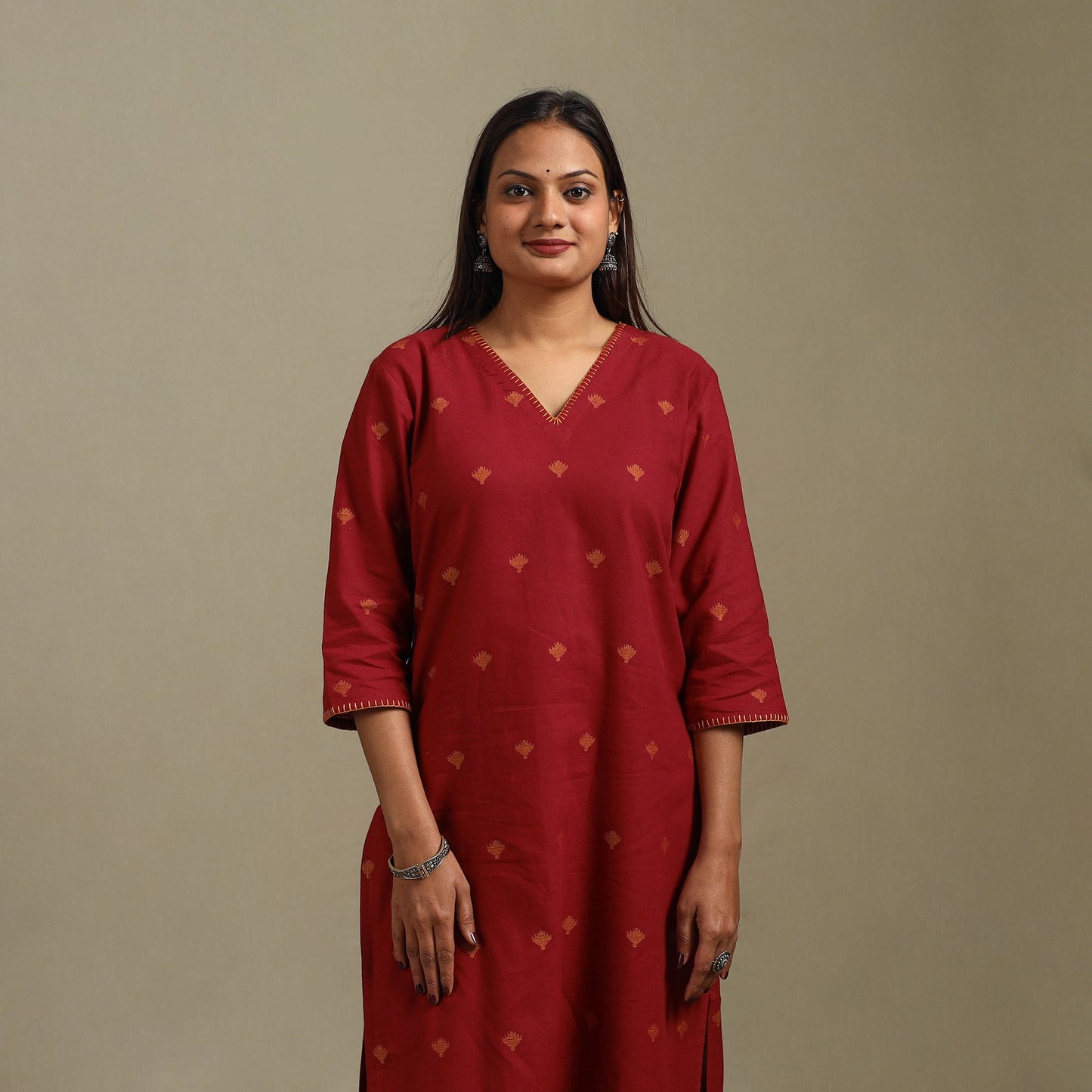 Straight cotton hand embroidered jamdani border thread buti