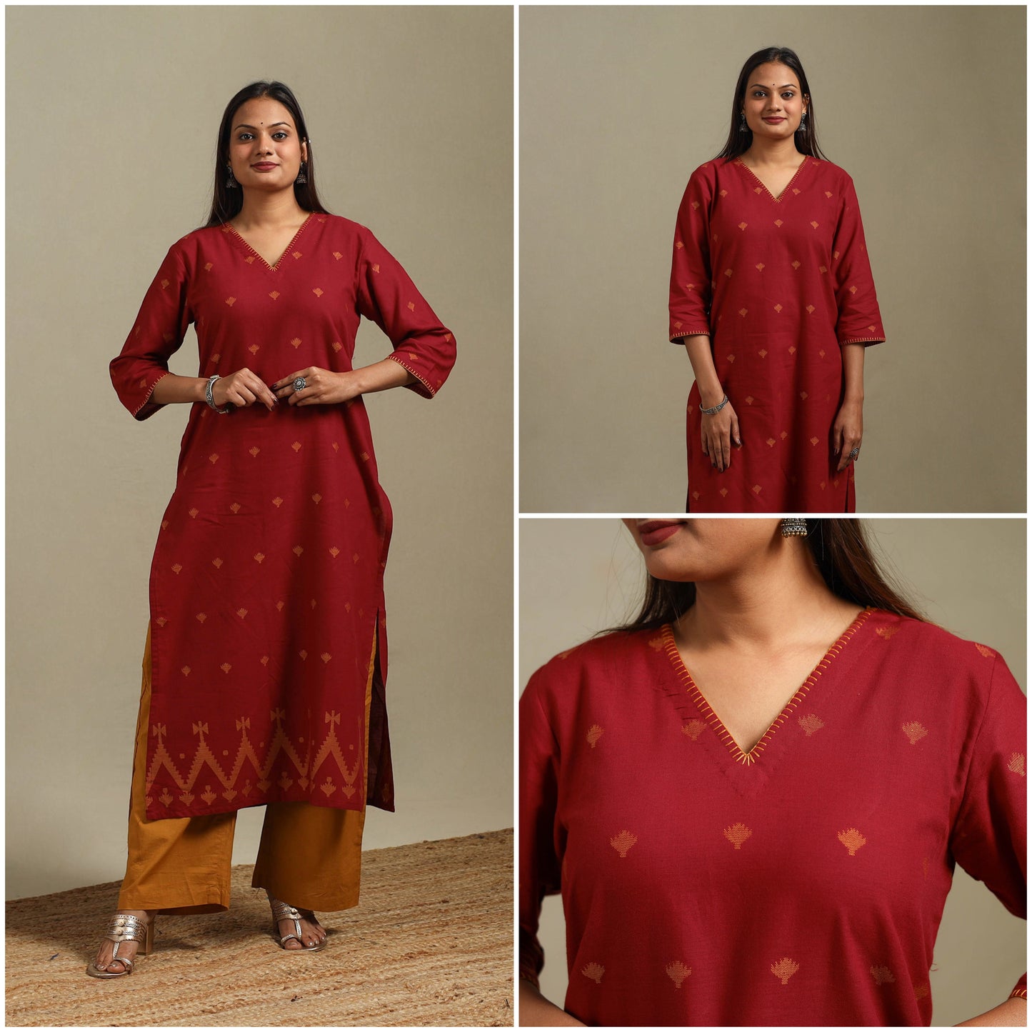 Straight cotton hand embroidered jamdani border thread buti