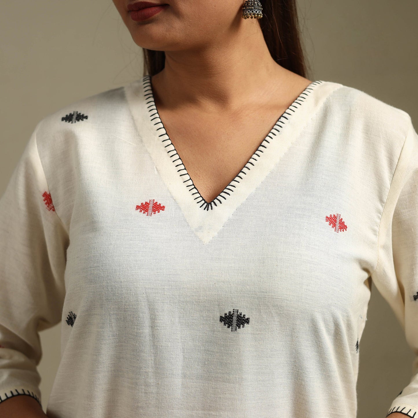 Straight cotton hand embroidered jamdani border thread buti