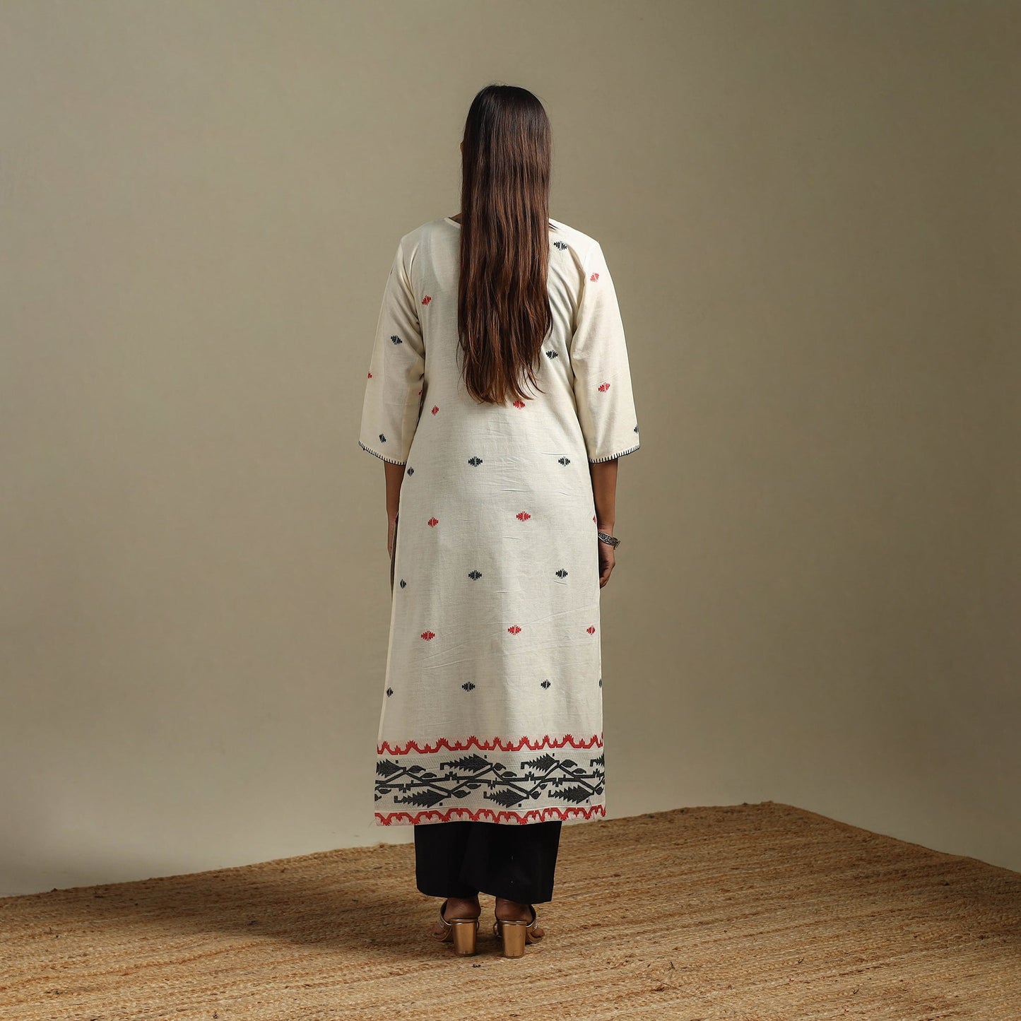 Straight cotton hand embroidered jamdani border thread buti