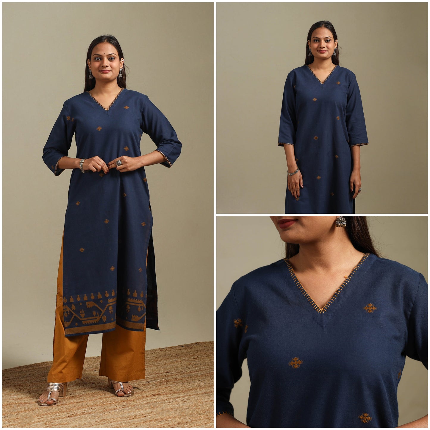 Straight cotton hand embroidered jamdani border thread buti