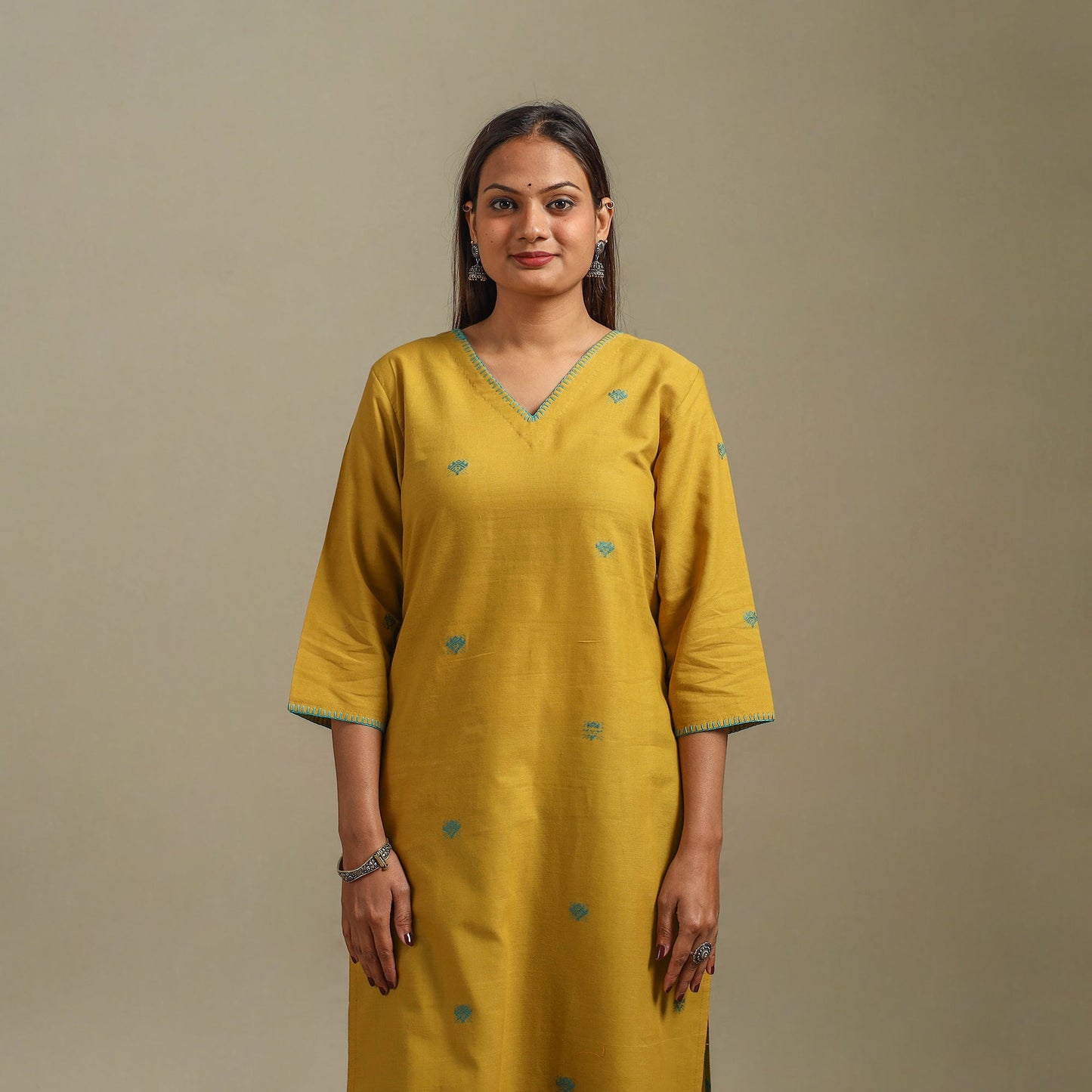 Straight cotton hand embroidered jamdani border thread buti