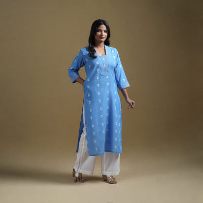 Straight cotton jacquard kurta for women 06 - handcrafted