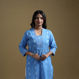 Straight cotton jacquard kurta for women 06 - handcrafted