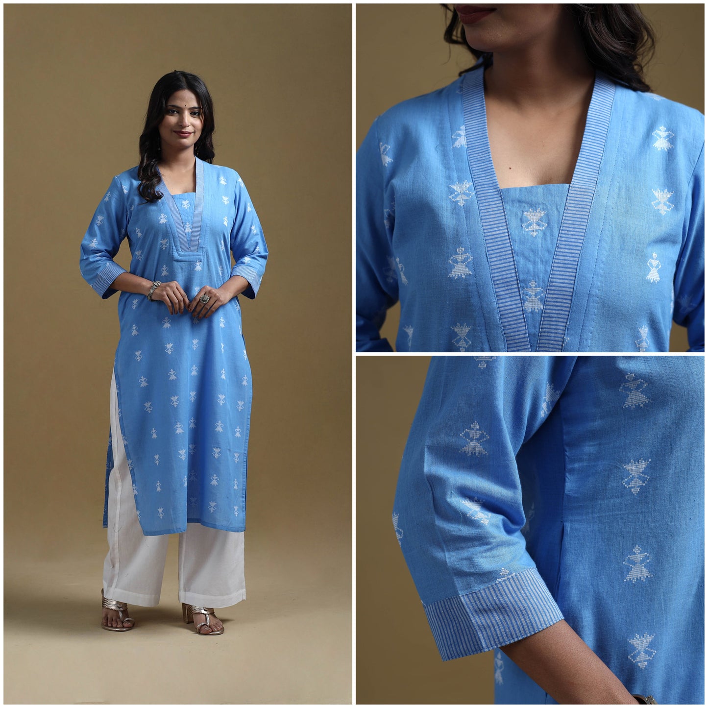 Straight cotton jacquard kurta for women 06 - handcrafted