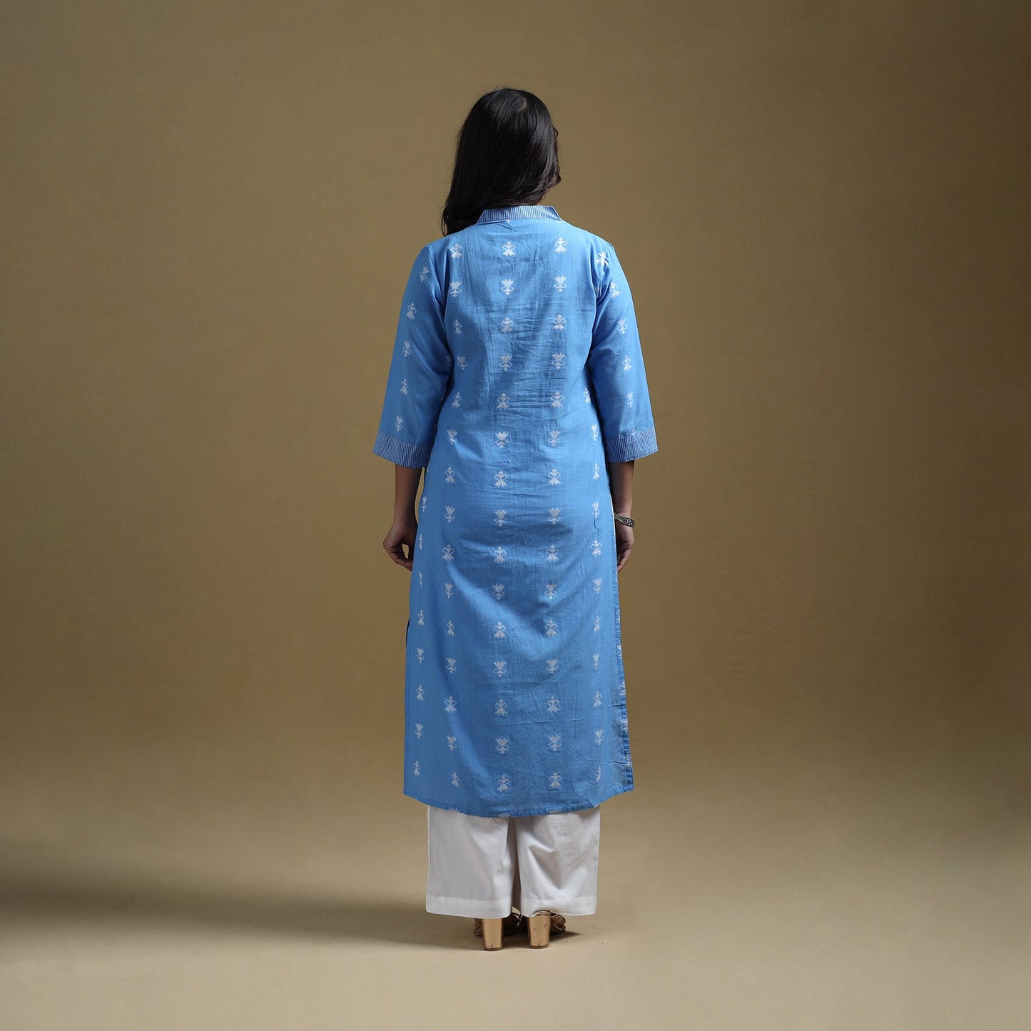 Straight cotton jacquard kurta for women 06 - handcrafted