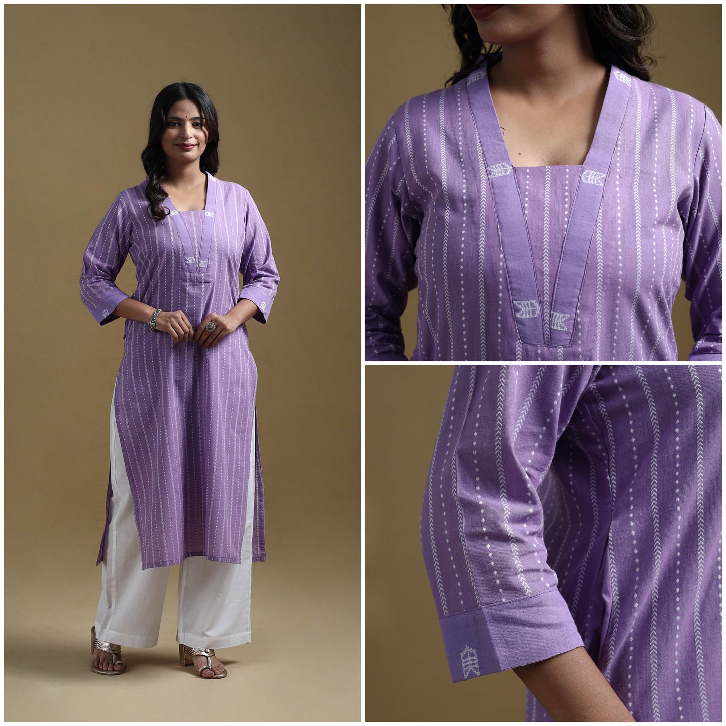 Straight cotton jacquard kurta for women 08 - handcrafted
