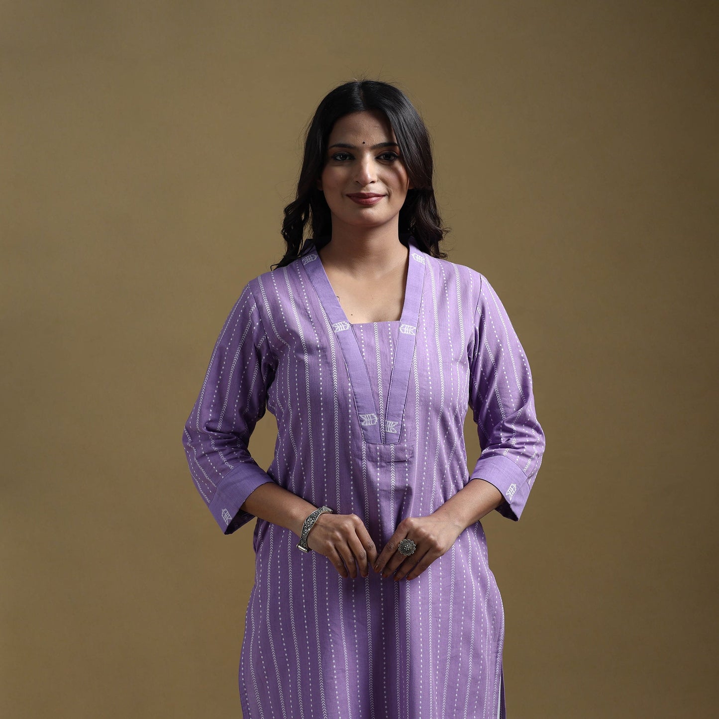 Straight cotton jacquard kurta for women 08 - handcrafted