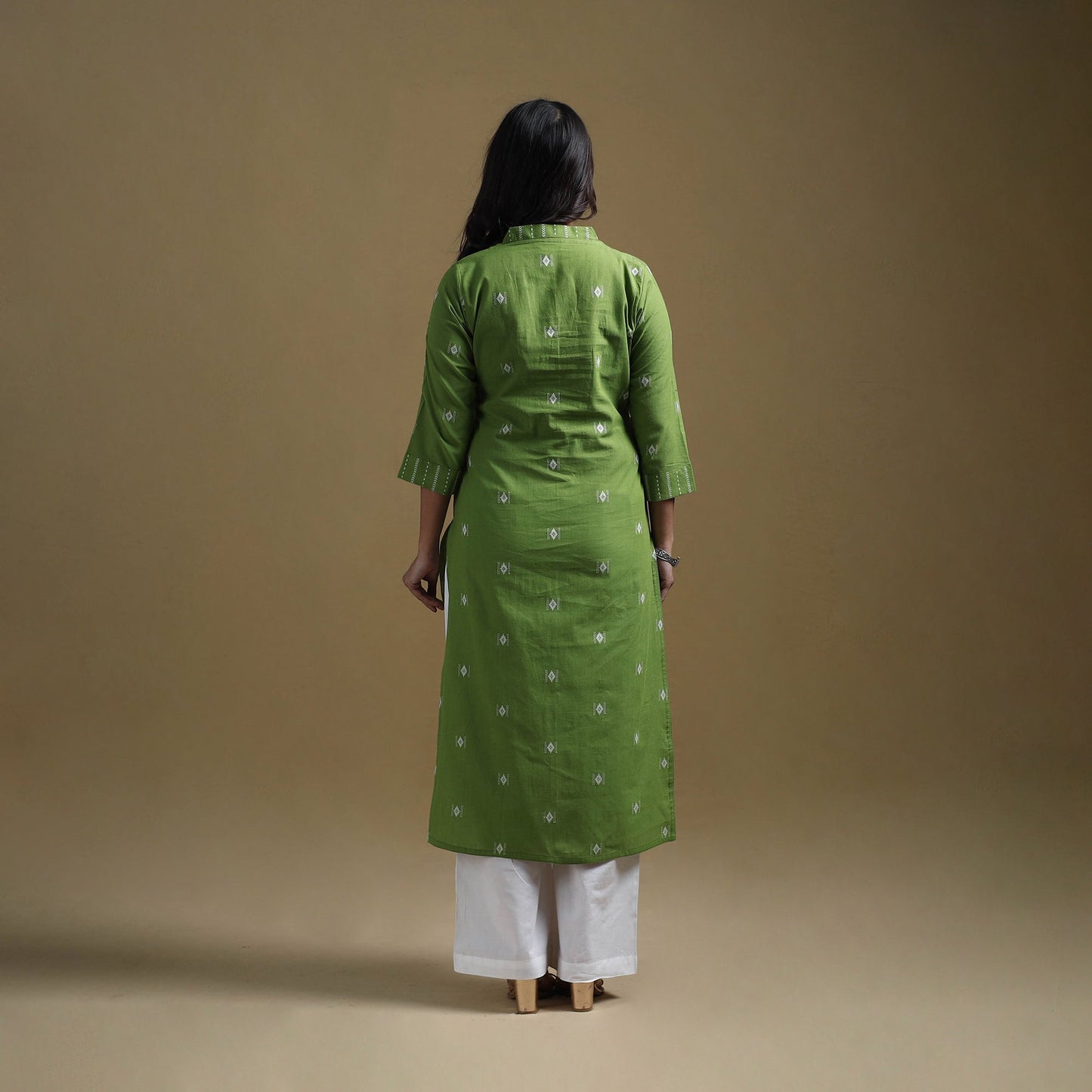 Straight cotton jacquard kurta for women 09 - handcrafted