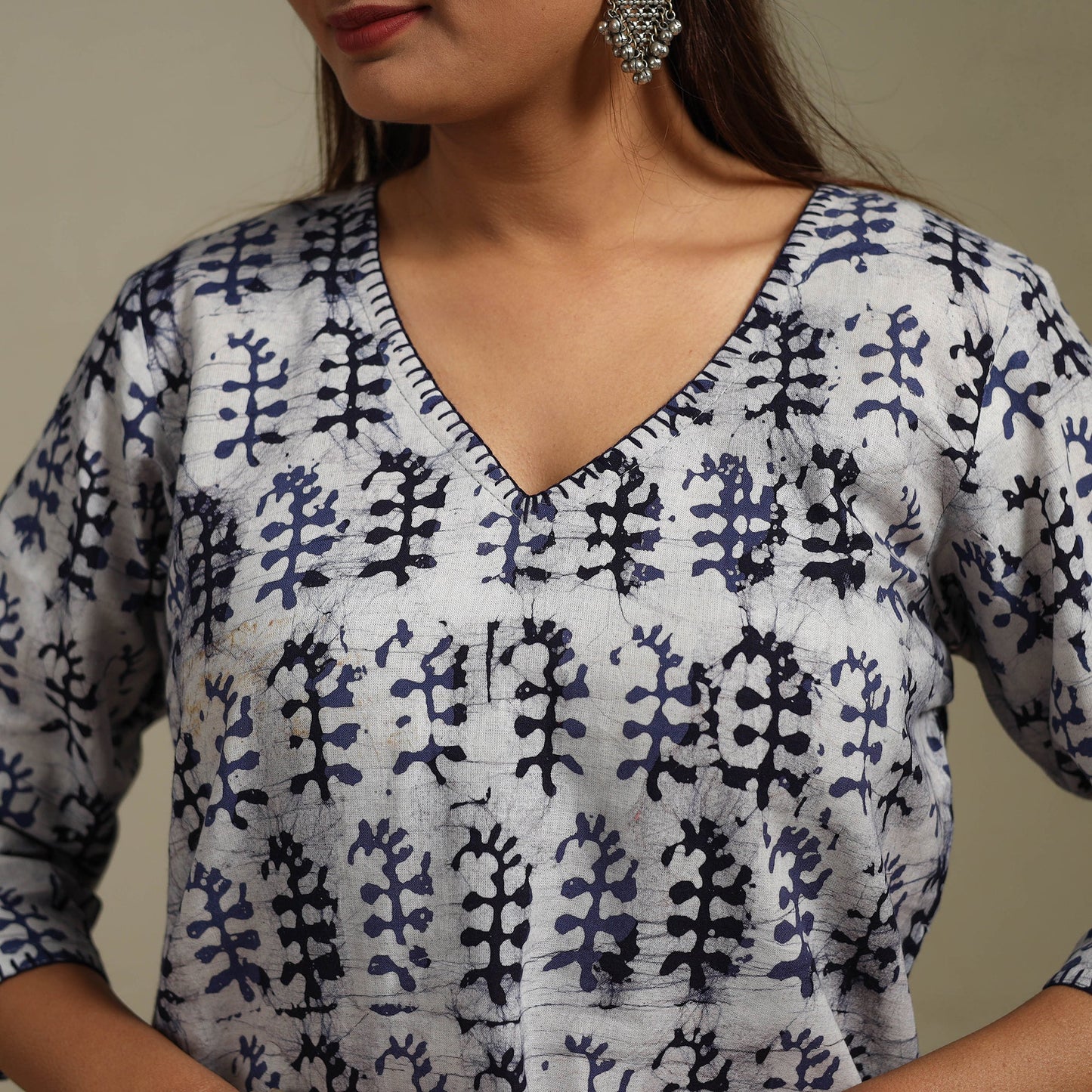 Straight embroidered cotton hand batik kurta for women 33