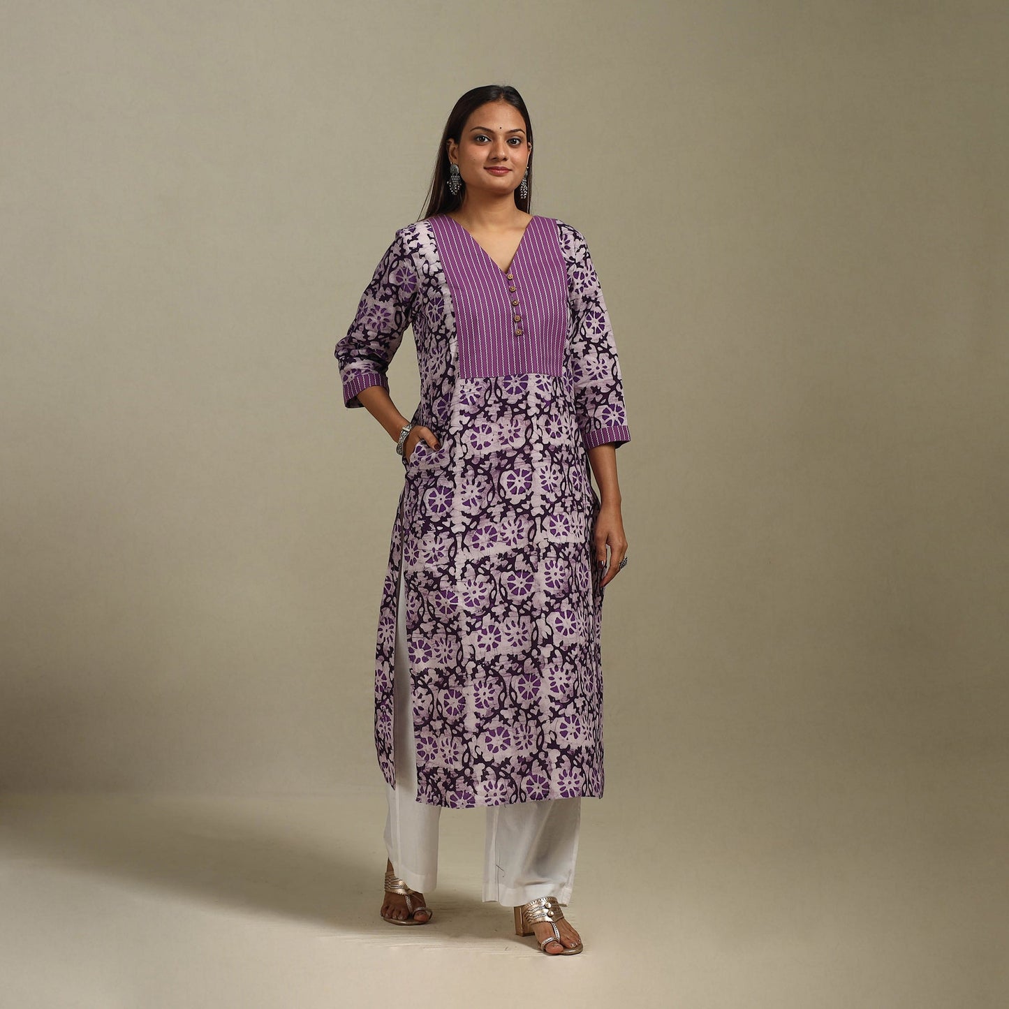 Straight patchwork cotton hand batik kurta for women 41
