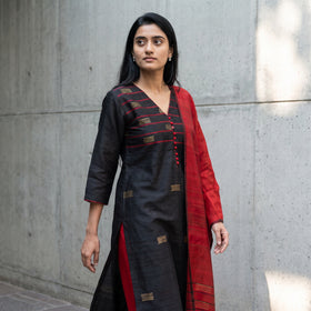 Black - Bhagalpuri Handloom Tussar Silk Suit Set 04, front, head to knee, AI visual