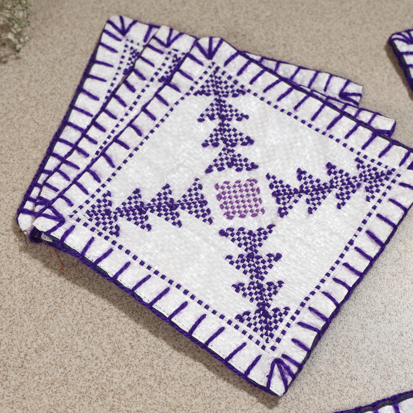  Taat Wool Thread Hand Embroidered Upcycled Coasters 