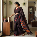 Brown Tangaliya Weaving Handloom Cotton Saree with Tassels, draped and worn by a woman, AI visual of the saree, iTokri