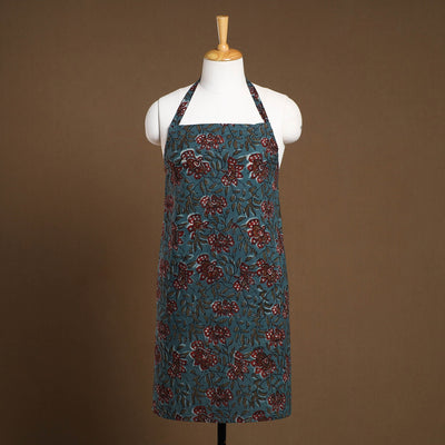 Teal Blue - Bagru Block Print Cotton Apron with Pocket 22
