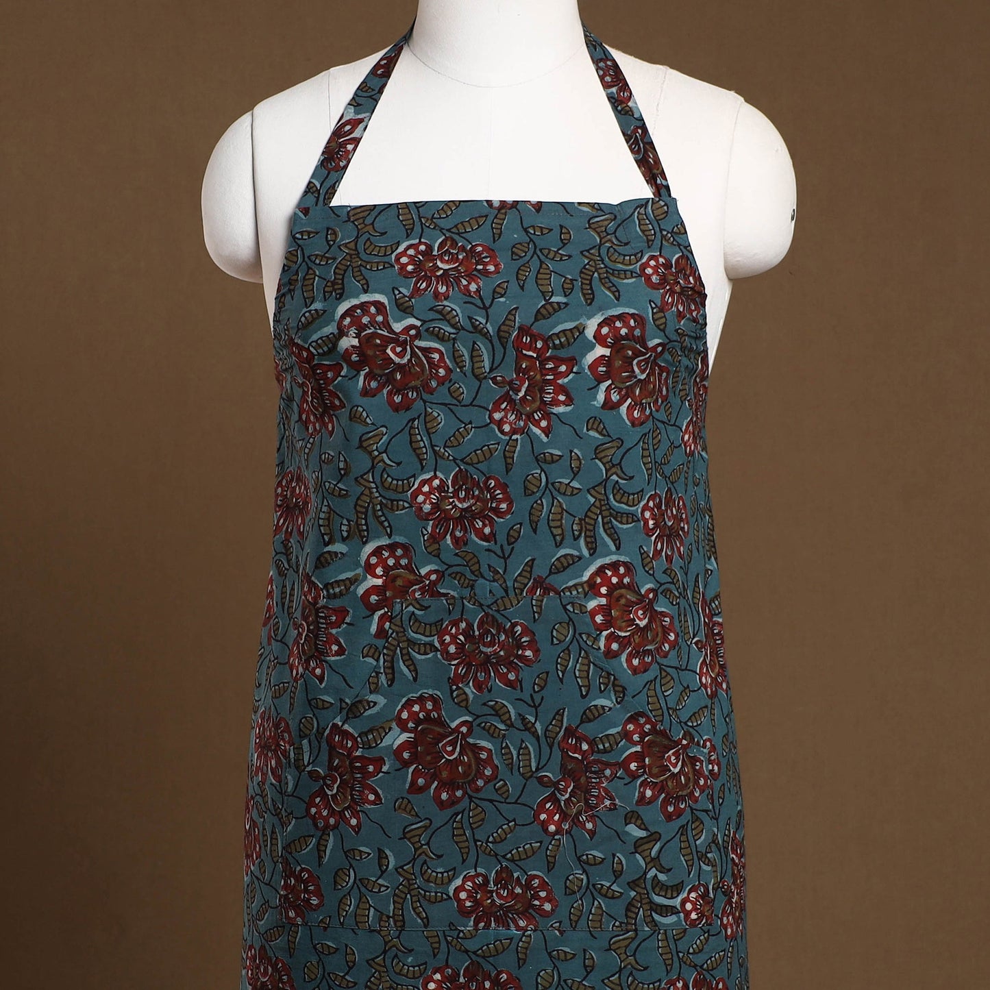 Teal Blue - Bagru Block Print Cotton Apron with Pocket 22
