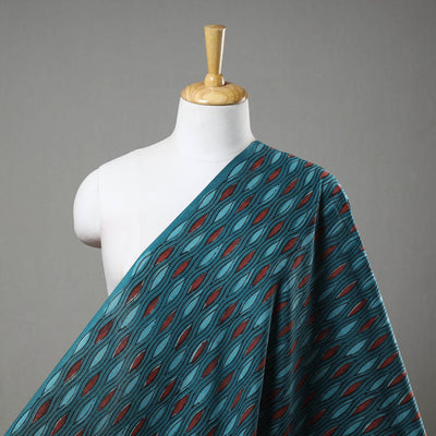 Teal Blue Block Printed Cotton Jahota Fabric