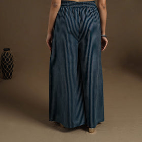 Buy Cotton Teal Blue Flared Jacquard Palazzo