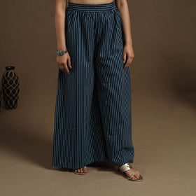 Buy Cotton Teal Blue Flared Jacquard Palazzo