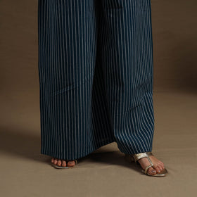 Buy Cotton Teal Blue Flared Jacquard Palazzo