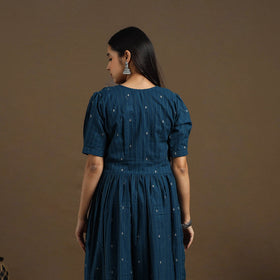 Buy Teal Blue Flared Cotton Jacquard Kurta for Women