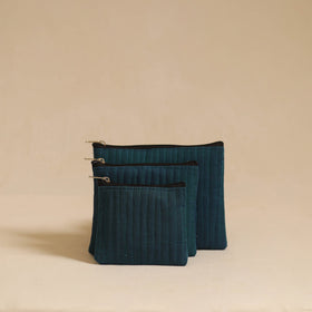 Buy Teal Blue Handmade Cotton Utility Pouch Set