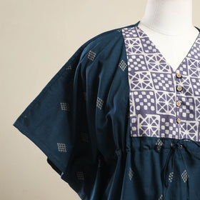 Buy Teal Blue Jacquard Mosaic Fusion Cotton Kaftan