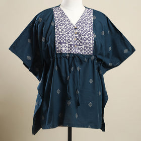 Buy Teal Blue Jacquard Mosaic Fusion Cotton Kaftan
