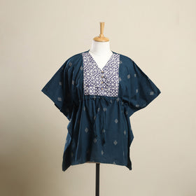 Buy Teal Blue Jacquard Mosaic Fusion Cotton Kaftan