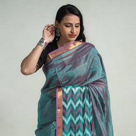 Shop Teal Blue Mangalagiri Saree Handloom Silk Cotton Beauty