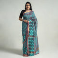 Shop Teal Blue Mangalagiri Saree Handloom Silk Cotton Beauty