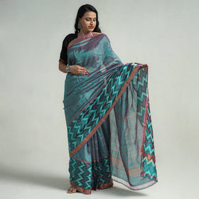 Shop Teal Blue Mangalagiri Saree Handloom Silk Cotton Beauty