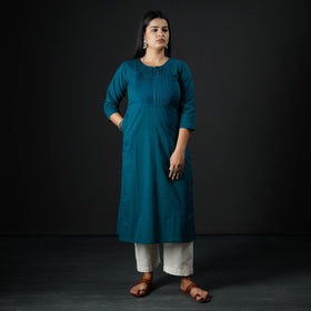 Buy Plain Cotton Pintuck Long Kurta Online at iTokri.com