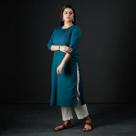 Buy Plain Cotton Pintuck Long Kurta Online at iTokri.com